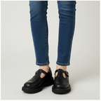 Harper | Women's Leather T-Strap Shoes With Buckle Strap And Woven Detail | Vintage