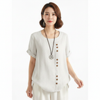Harper | Women's Linen Blouse With Button Detail And Short Sleeves | Casual