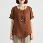 Harper | Women's Linen Blouse With Button Detail And Short Sleeves | Casual