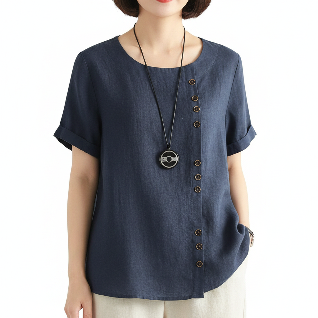 Harper | Women's Linen Blouse With Button Detail And Short Sleeves | Casual