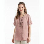 Harper | Women's Linen Blouse With Button Detail And Short Sleeves | Casual