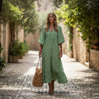 Harper | Women's Patterned Midi Dress With Pleated Skirt And Woven Texture | Casual