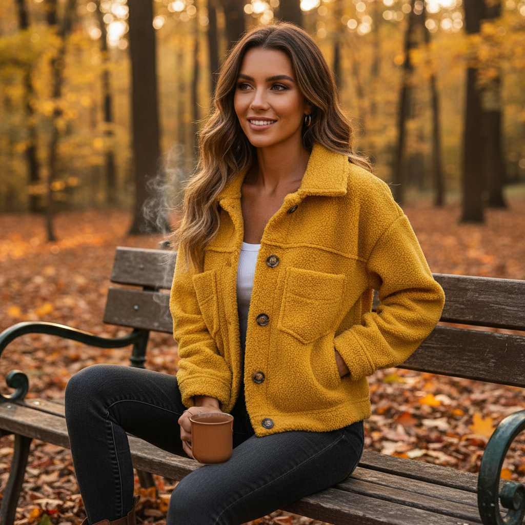 Harper | Women's Sherpa Jacket With Button Front And Chest Pockets | Casual