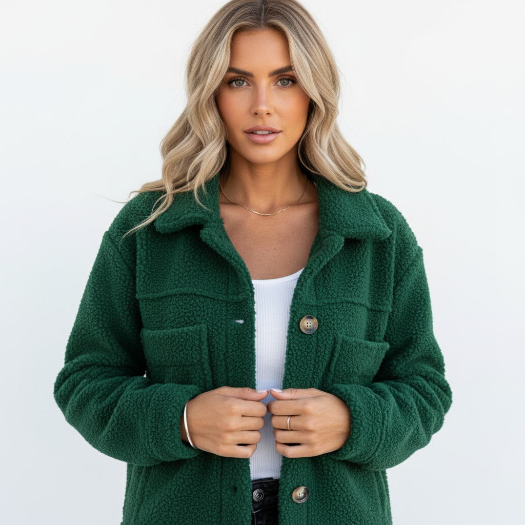 Harper | Women's Sherpa Jacket With Button Front And Chest Pockets | Casual