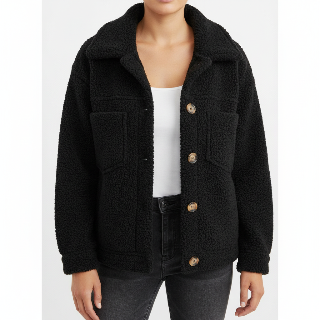 Harper | Women's Sherpa Jacket With Button Front And Chest Pockets | Casual