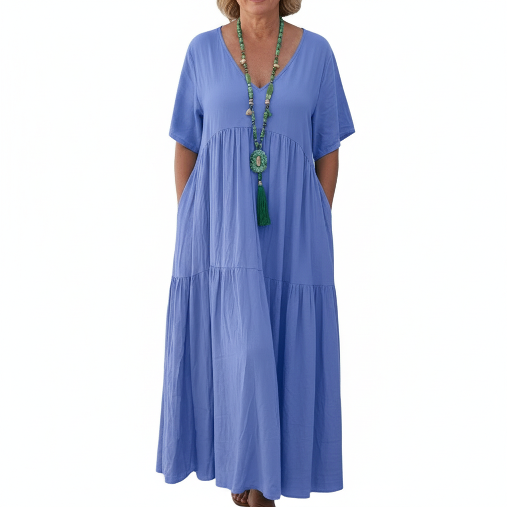 Harper | Women's Tiered Maxi Dress With V-Neck And Short Sleeves | Casual