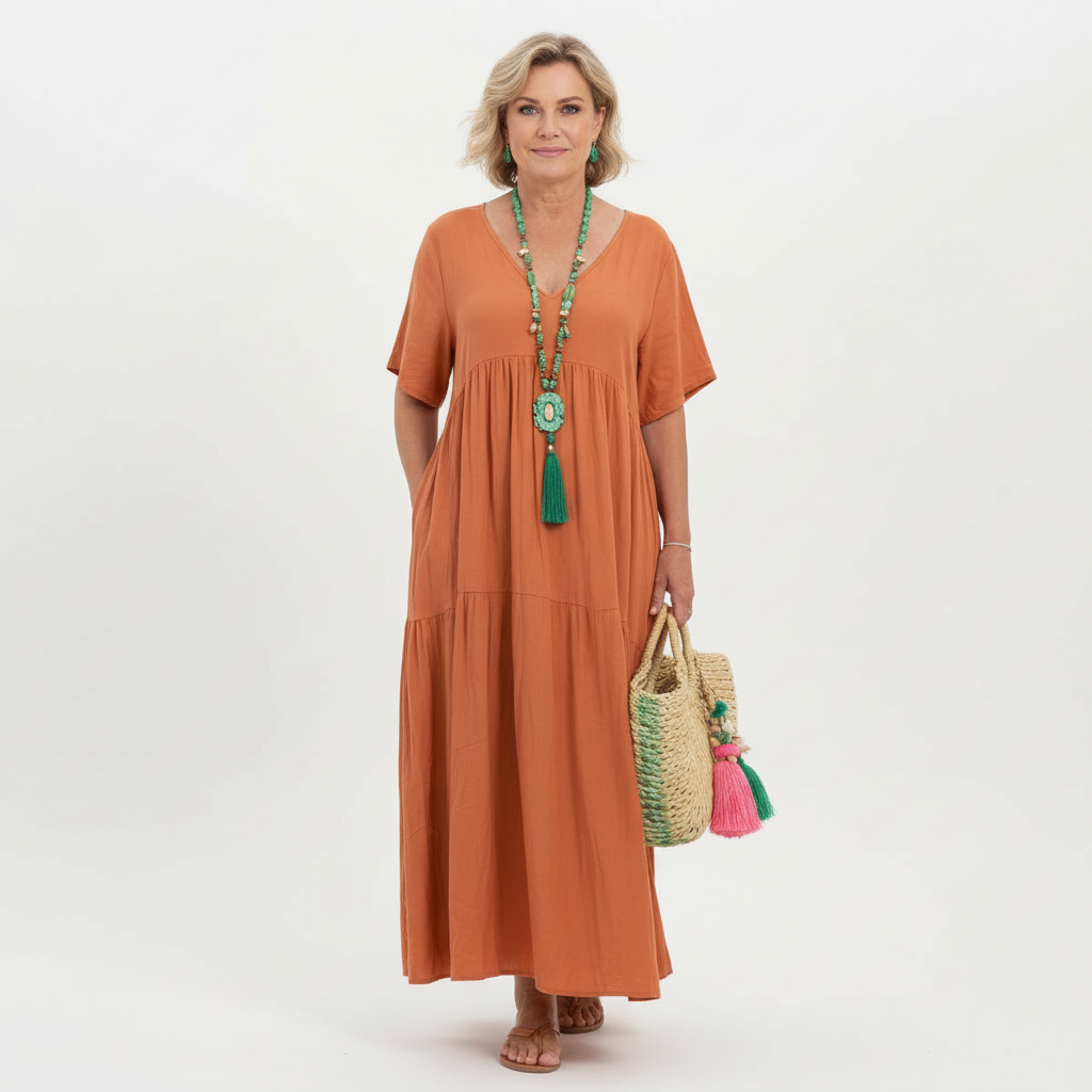 Harper | Women's Tiered Maxi Dress With V-Neck And Short Sleeves | Casual