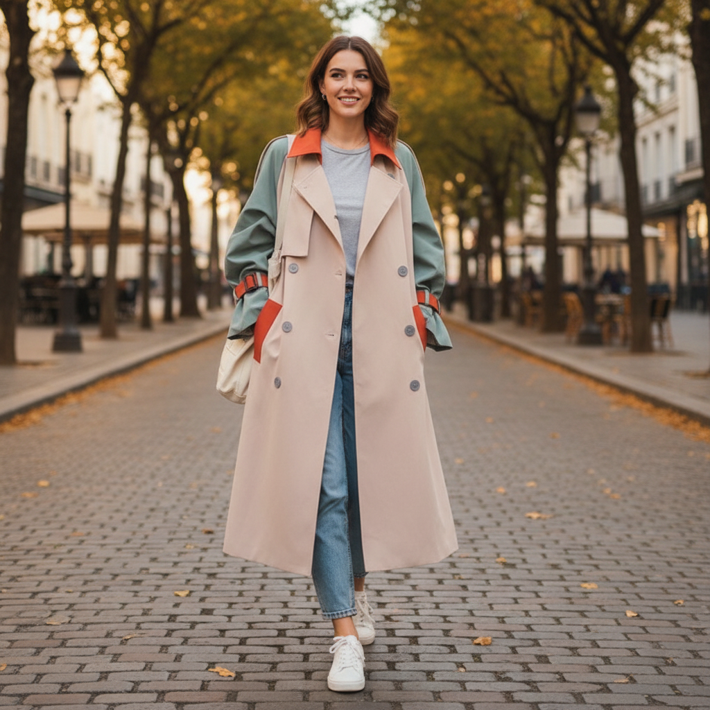 Harper | Women's Trench Coat With Contrast Panels And Button Front | Modern