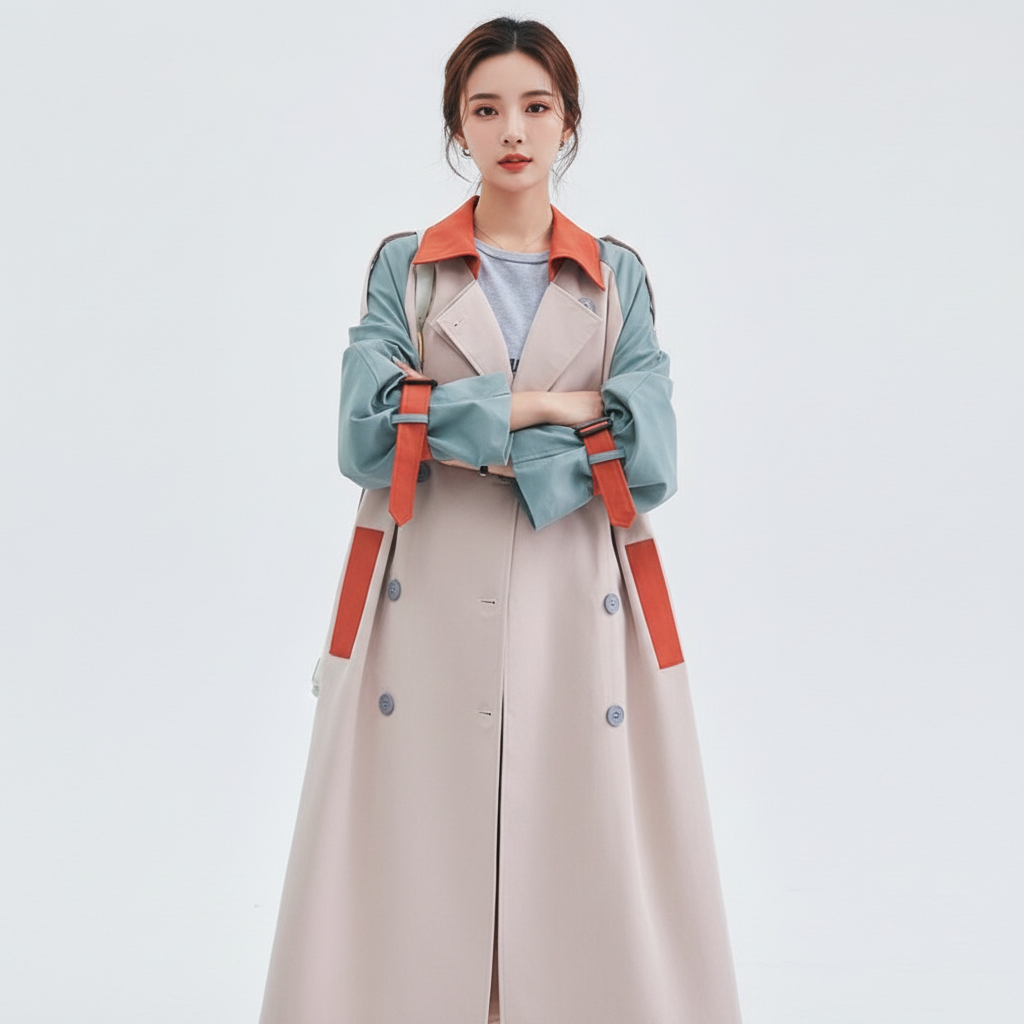 Harper | Women's Trench Coat With Contrast Panels And Button Front | Modern