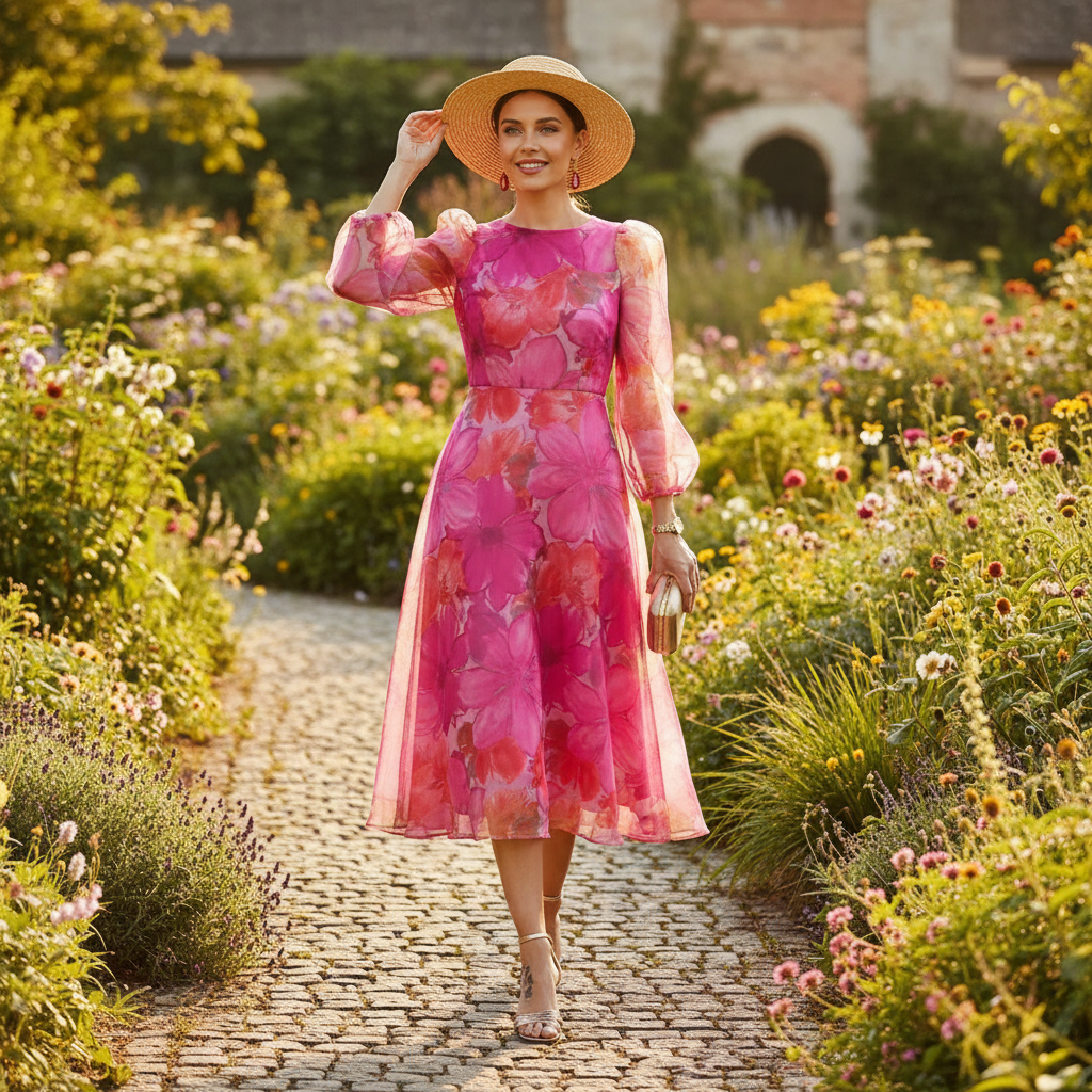 Harper | Women's Wedding Guest Dress With Long Puff Sleeves And Pleated Skirt | Elegant