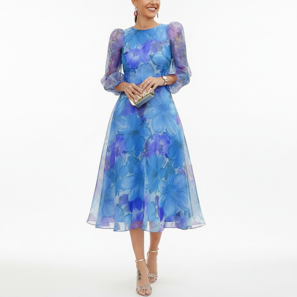 Harper | Women's Wedding Guest Dress With Long Puff Sleeves And Pleated Skirt | Elegant