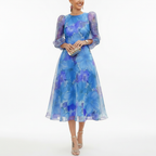 Harper | Women's Wedding Guest Dress With Long Puff Sleeves And Pleated Skirt | Elegant