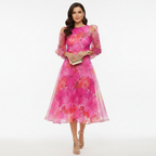 Harper | Women's Wedding Guest Dress With Long Puff Sleeves And Pleated Skirt | Elegant