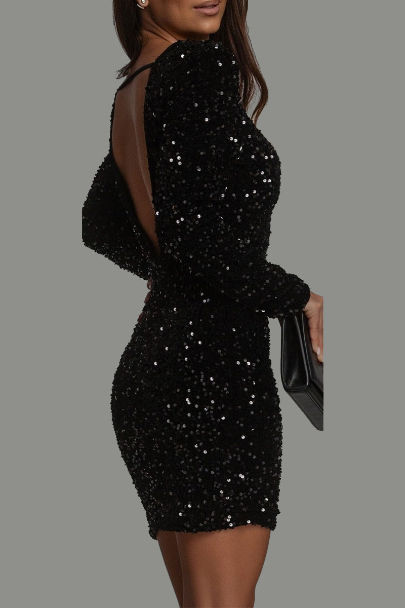Ilona | Women's Cocktail Dress With Long Sleeves And Woven Texture | Glamorous