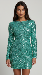 Ilona | Women's Cocktail Dress With Long Sleeves And Woven Texture | Glamorous