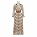 Isla | Women’s Day Midi Dress With Leaf Print And Belted Waist | Bohemian