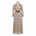 Isla | Women’s Day Midi Dress With Leaf Print And Belted Waist | Bohemian