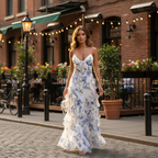 Isla | Women’s Floral Maxi Dress With Spaghetti Straps And Layered Ruffle Skirt | Romantic