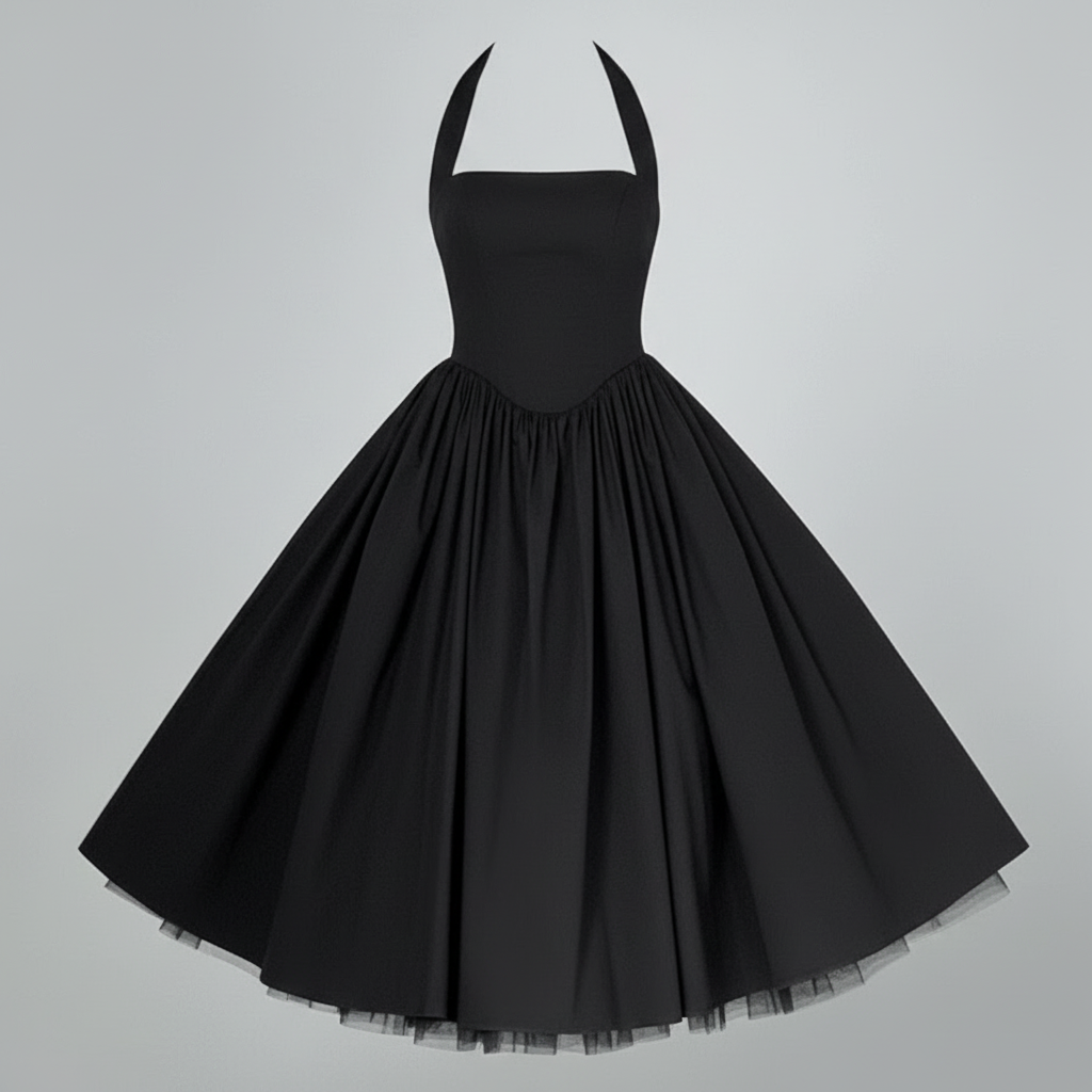 Isla | Women’s Halter Midi Dress With Fitted Bodice And Flared Skirt | Elegant