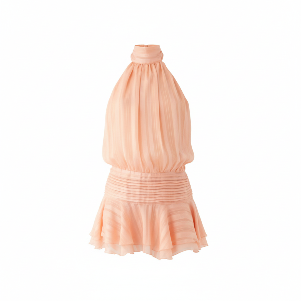 Isla | Women’s Halter Mini Dress With Pleated Bodice And Ruffle Hem | Elegant