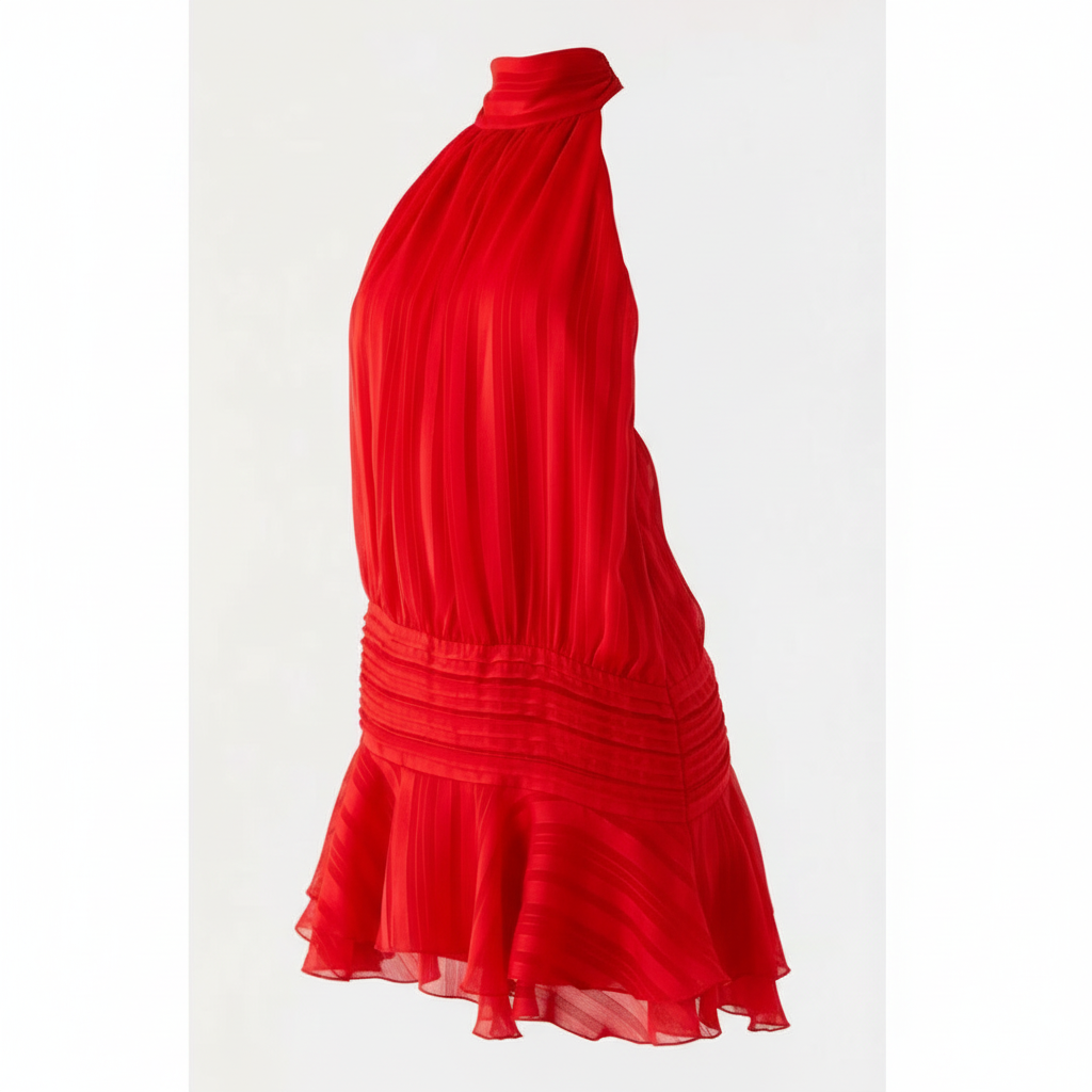 Isla | Women’s Halter Mini Dress With Pleated Bodice And Ruffle Hem | Elegant