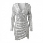 Isla | Women's Sparkle Mini Dress With Deep V-Neckline And Ruched Detail | Glamorous