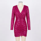 Isla | Women's Sparkle Mini Dress With Deep V-Neckline And Ruched Detail | Glamorous