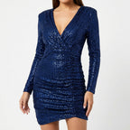 Isla | Women's Sparkle Mini Dress With Deep V-Neckline And Ruched Detail | Glamorous
