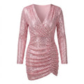 Isla | Women's Sparkle Mini Dress With Deep V-Neckline And Ruched Detail | Glamorous