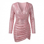 Isla | Women's Sparkle Mini Dress With Deep V-Neckline And Ruched Detail | Glamorous