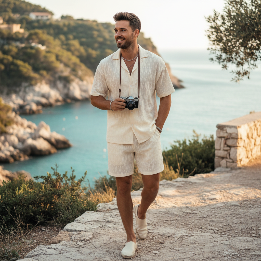 Jackson | Men's 2-Piece Set With Short Sleeve Shirt And Textured Shorts | Summer