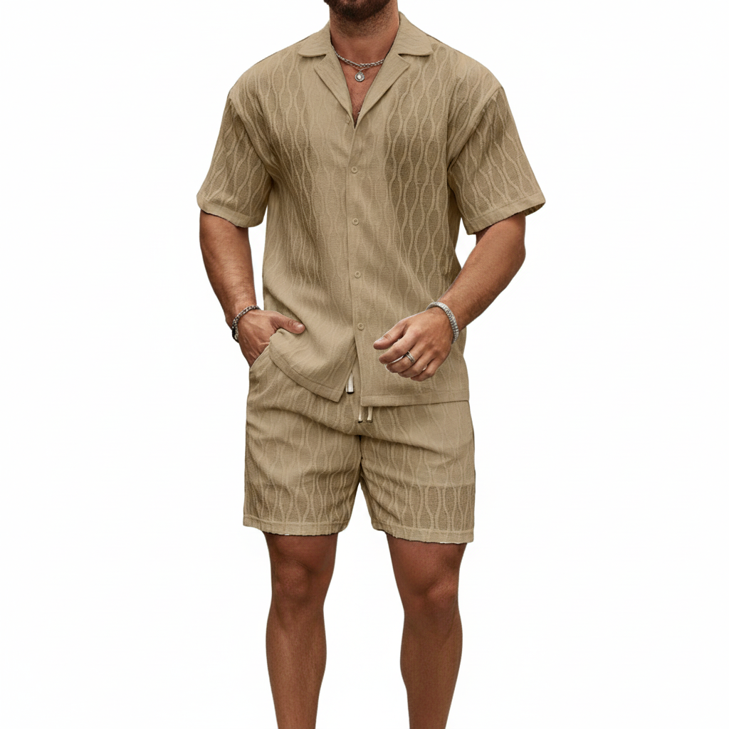 Jackson | Men's 2-Piece Set With Short Sleeve Shirt And Textured Shorts | Summer