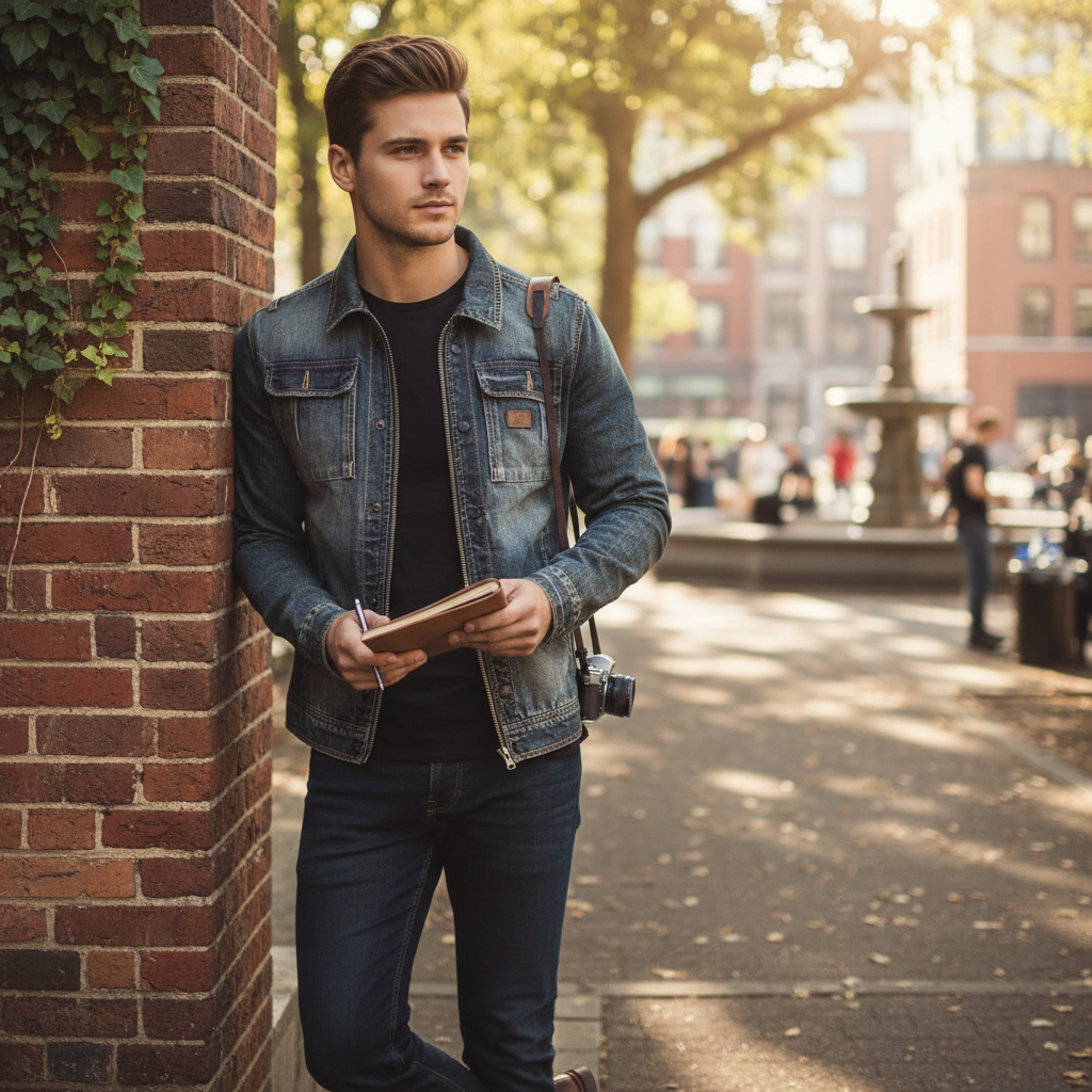 Jackson | Men's Denim Jacket With Button Front And Faded Texture | Casual