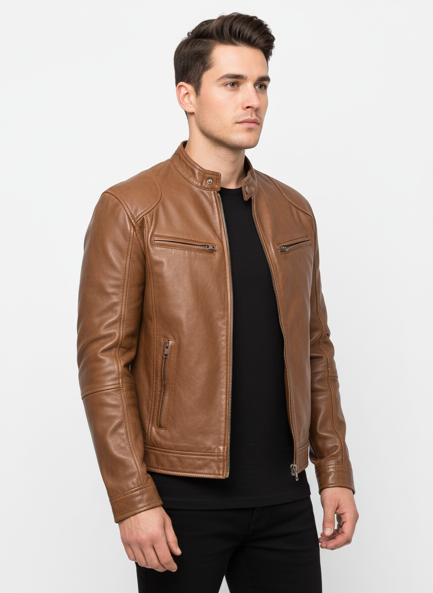 Jackson | Men's Leather Jacket With Zip Closure And Stand Collar | Biker