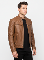 Jackson | Men's Leather Jacket With Zip Closure And Stand Collar | Biker
