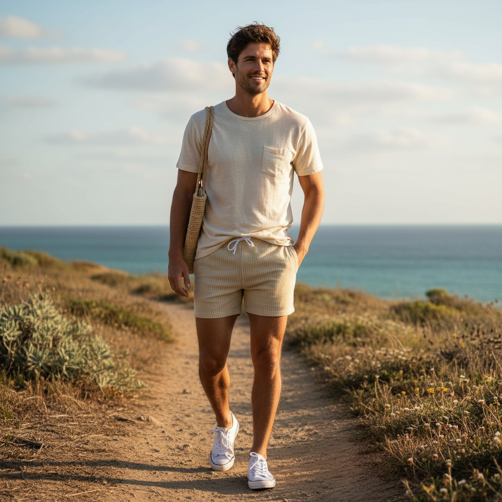 Jackson | Men's Swim Short With Drawstring Waist And Striped Texture | Summer