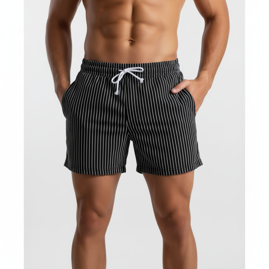 Jackson | Men's Swim Short With Drawstring Waist And Striped Texture | Summer