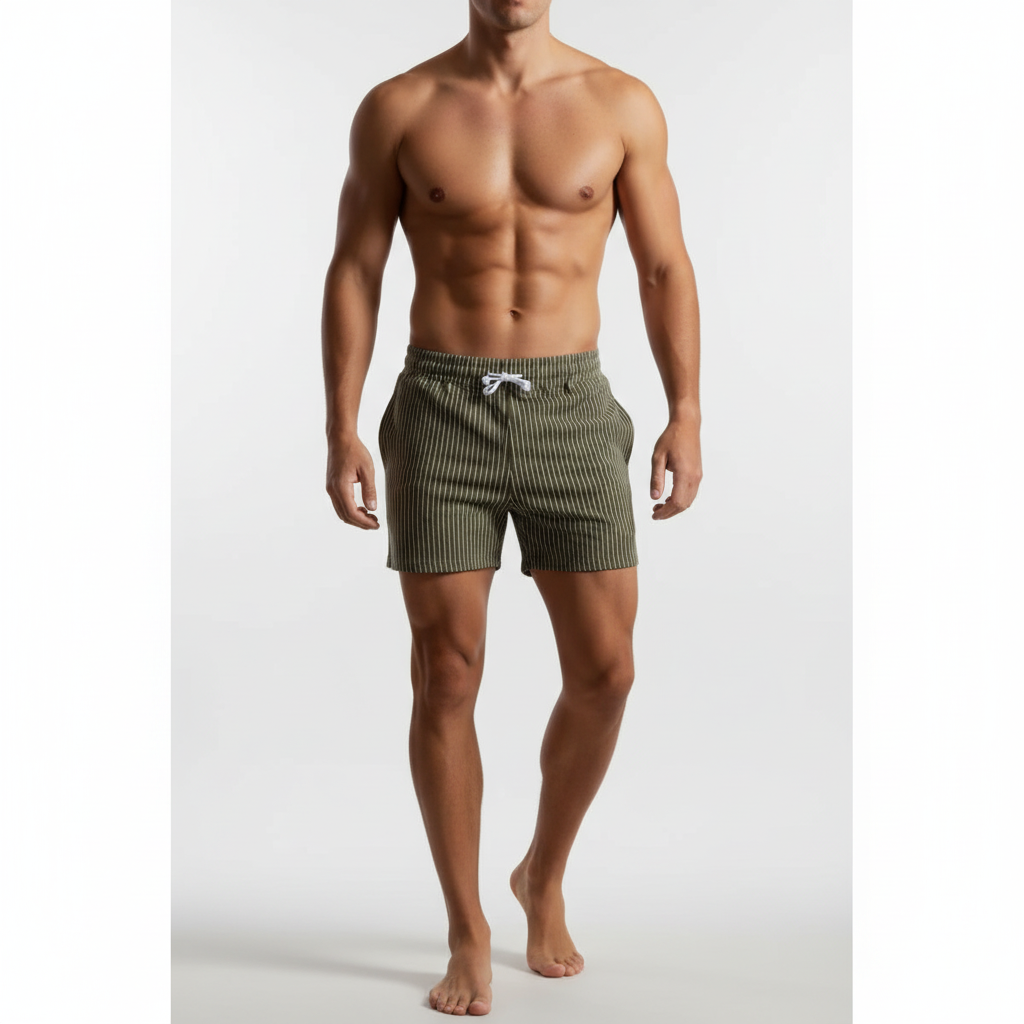 Jackson | Men's Swim Short With Drawstring Waist And Striped Texture | Summer