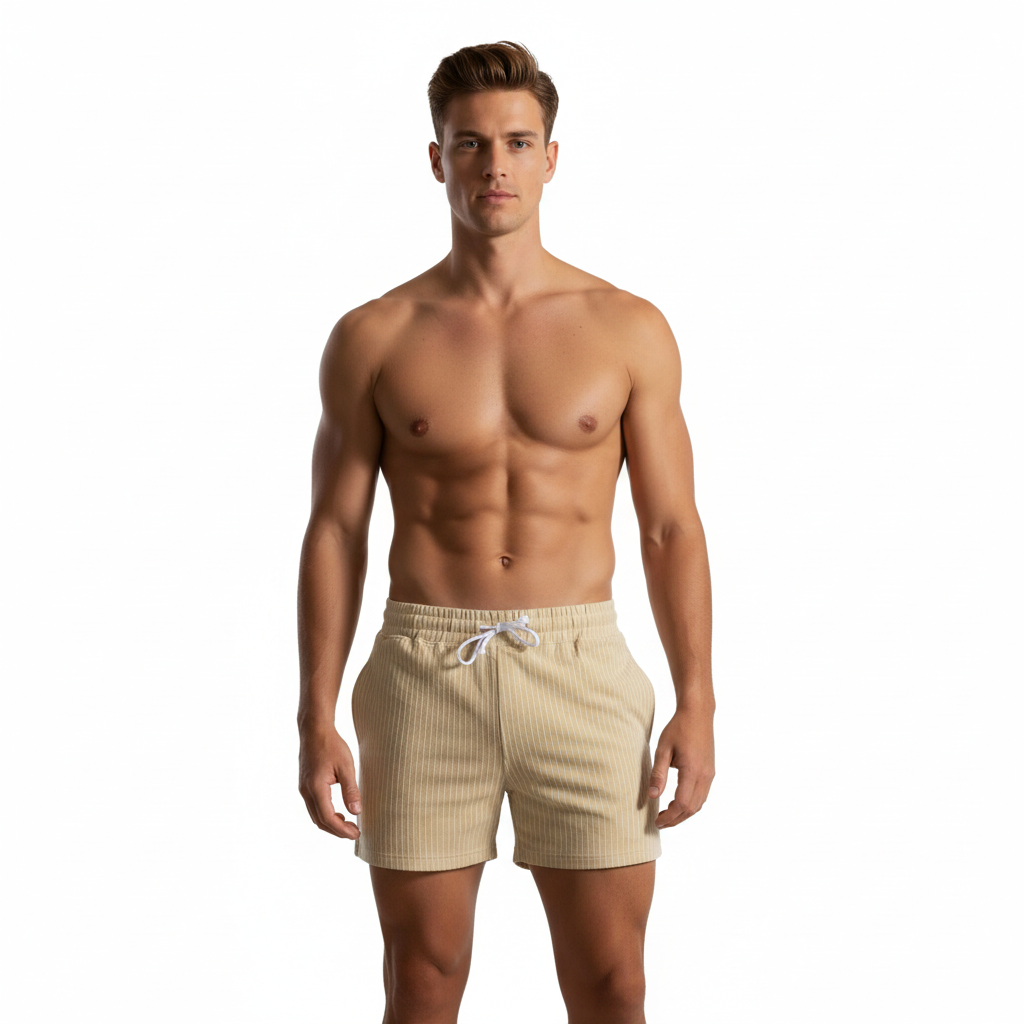 Jackson | Men's Swim Short With Drawstring Waist And Striped Texture | Summer