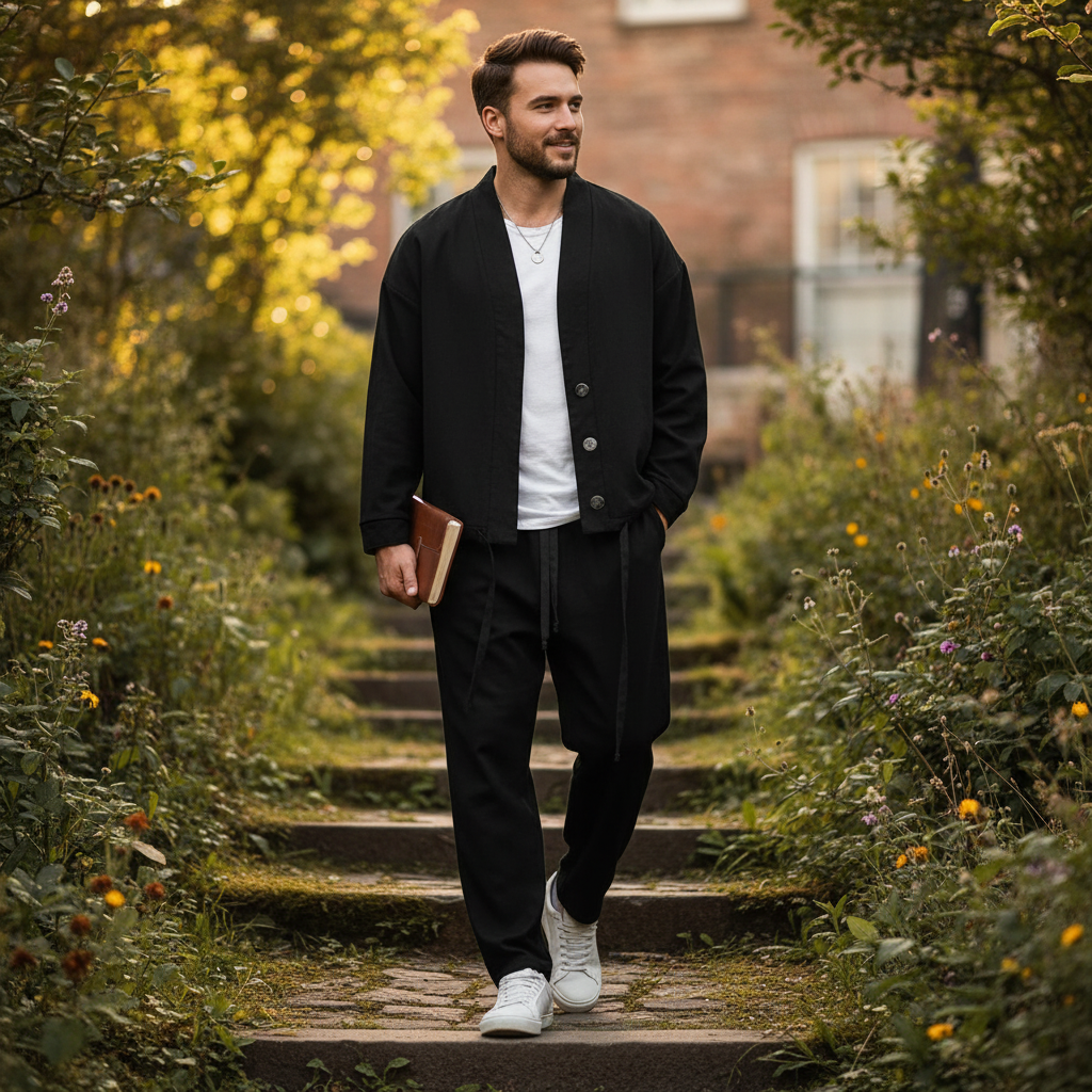 Jackson | Men's Two Piece Set With Button Jacket And Drawstring Pants | Minimalist