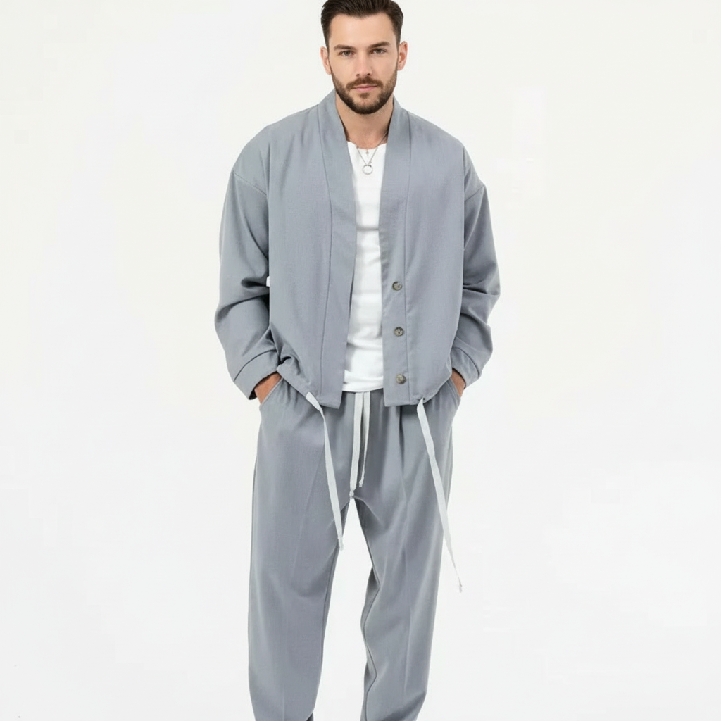Jackson | Men's Two Piece Set With Button Jacket And Drawstring Pants | Minimalist