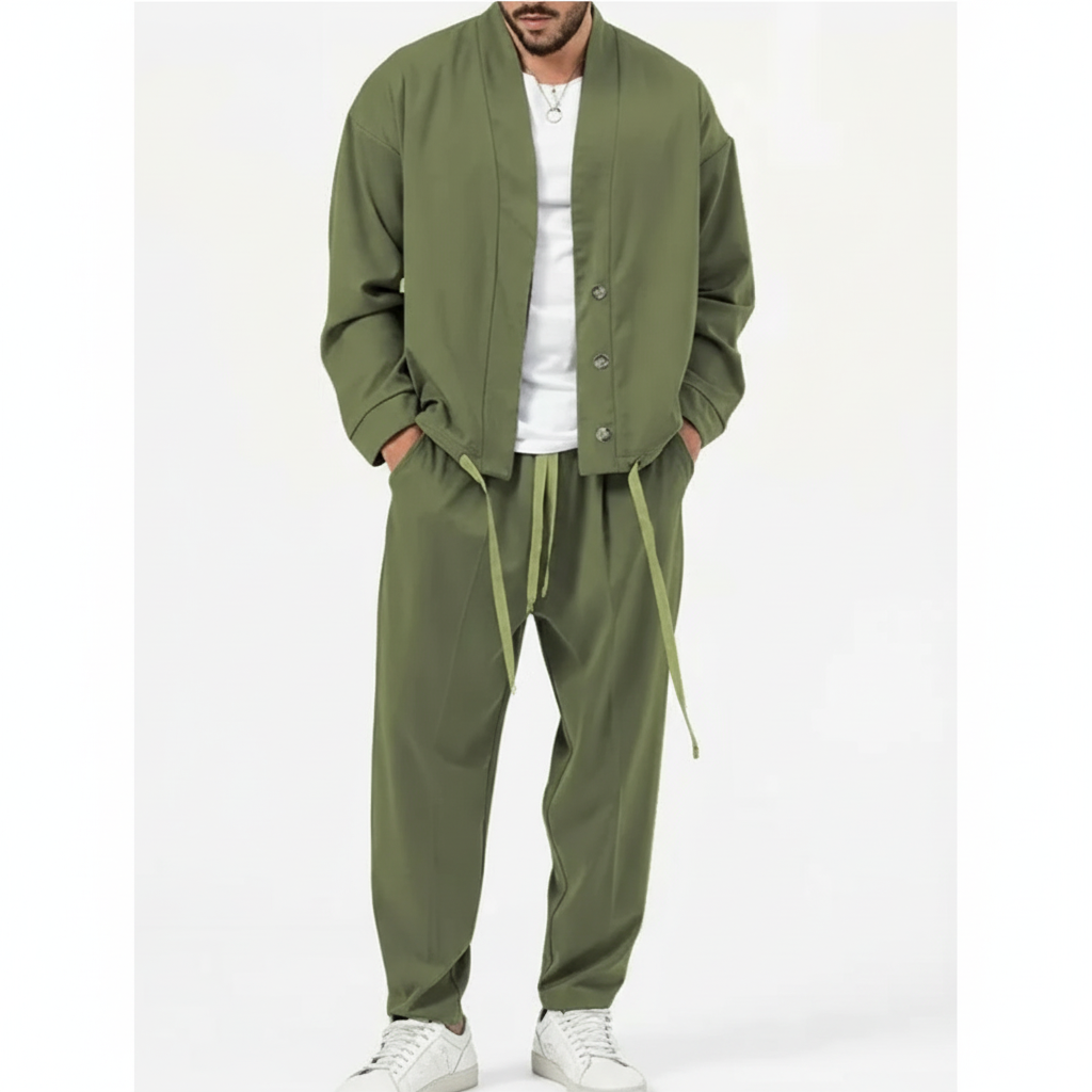 Jackson | Men's Two Piece Set With Button Jacket And Drawstring Pants | Minimalist