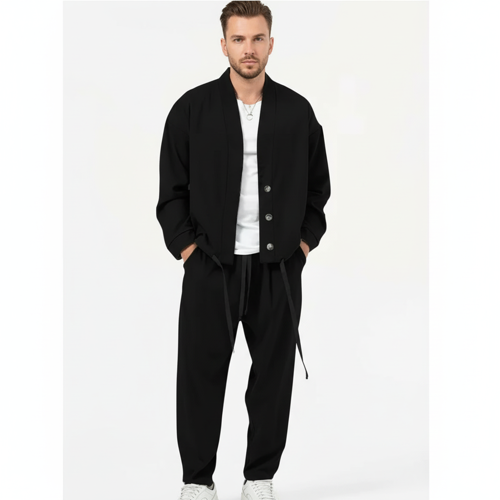 Jackson | Men's Two Piece Set With Button Jacket And Drawstring Pants | Minimalist
