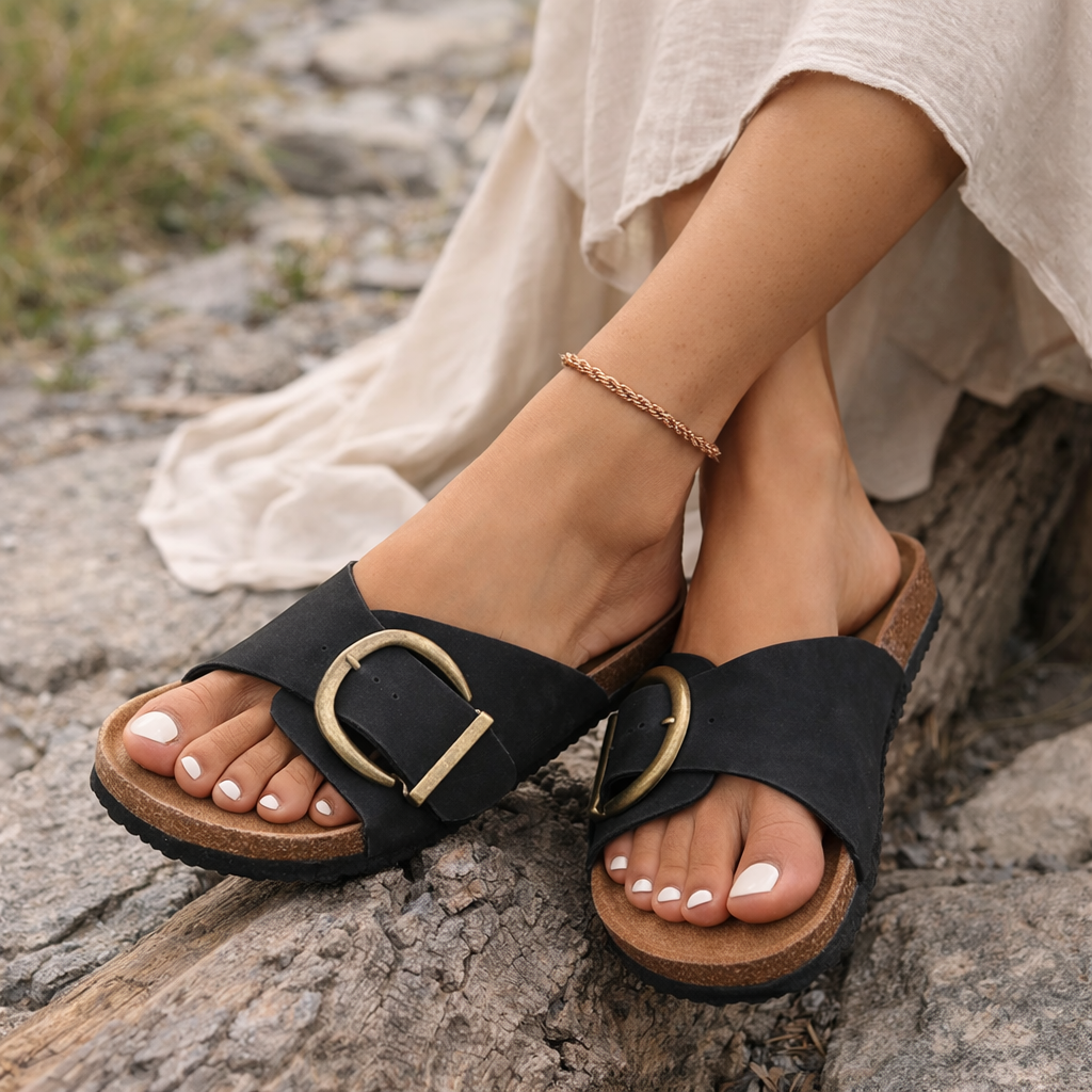 Judith | Women’s Slide Sandals With Double Buckle And Soft Footbed | Casual