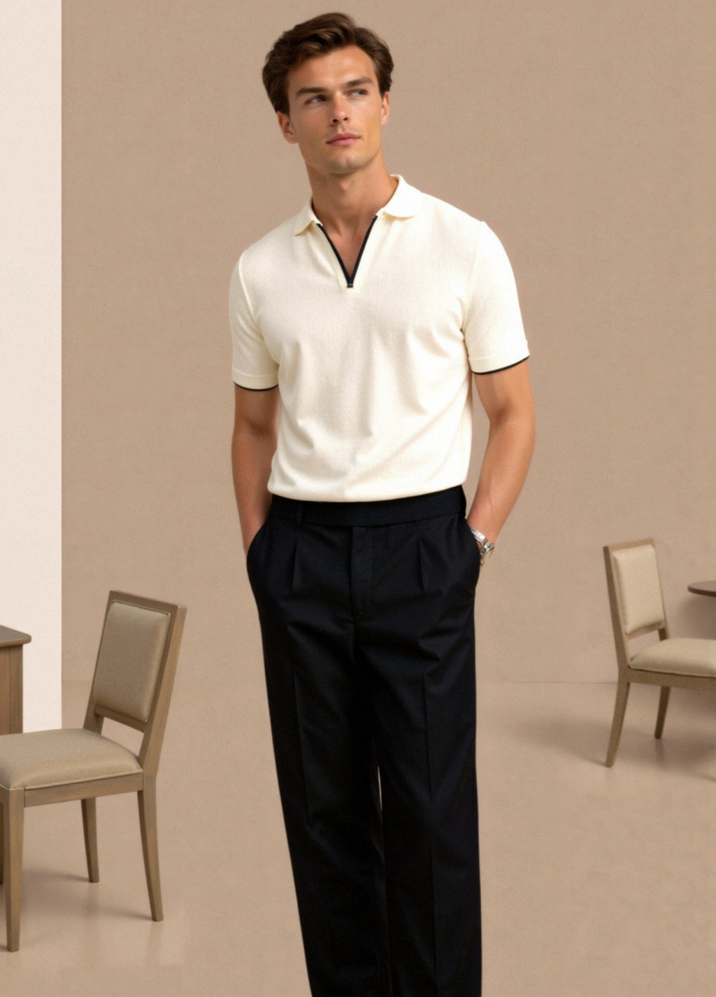 Kaelan | Men's Polo Shirt With Zip Collar And Short Sleeves | Smart Casual