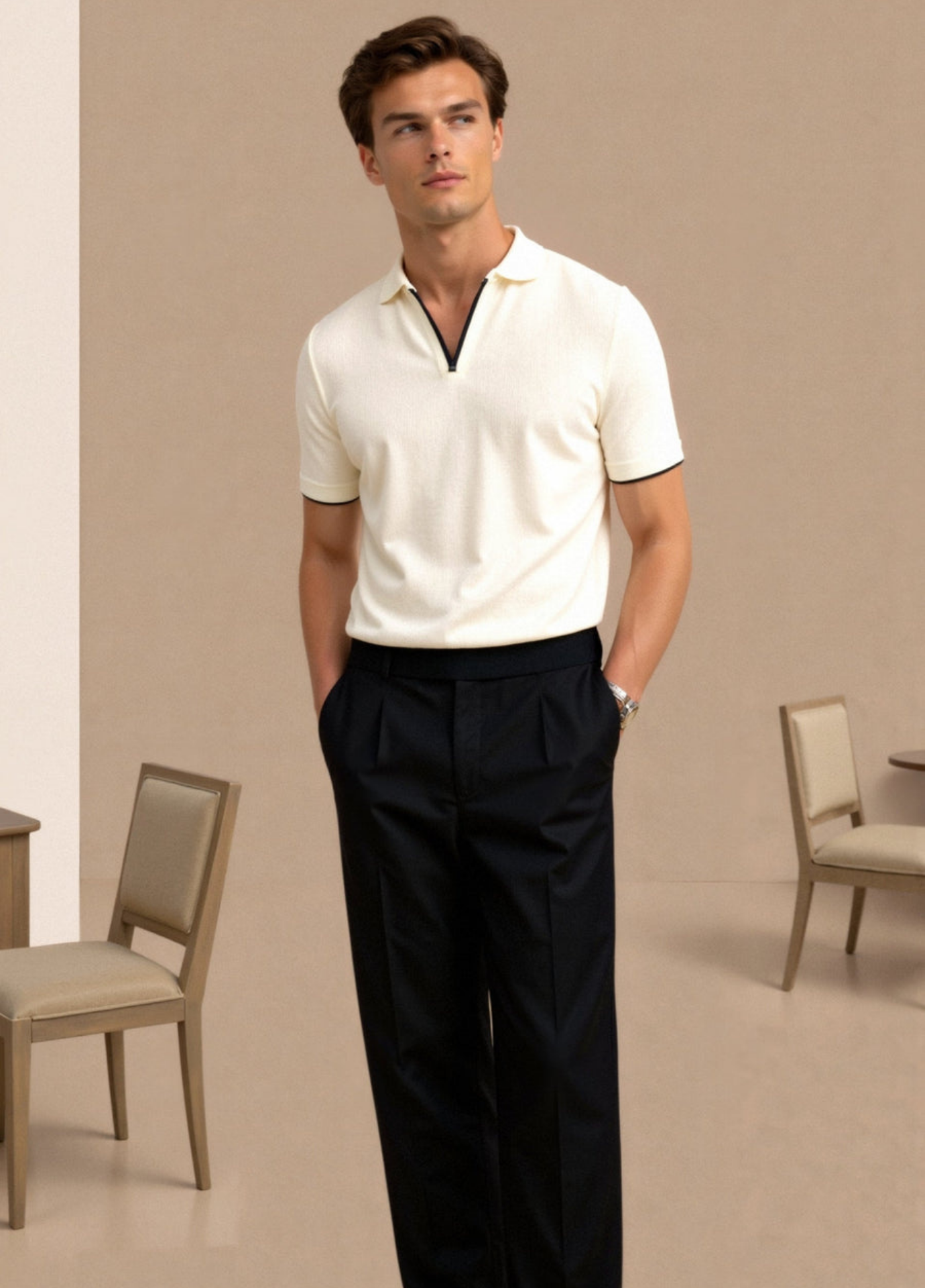 Kaelan | Men's Polo Shirt With Zip Collar And Short Sleeves | Smart Casual
