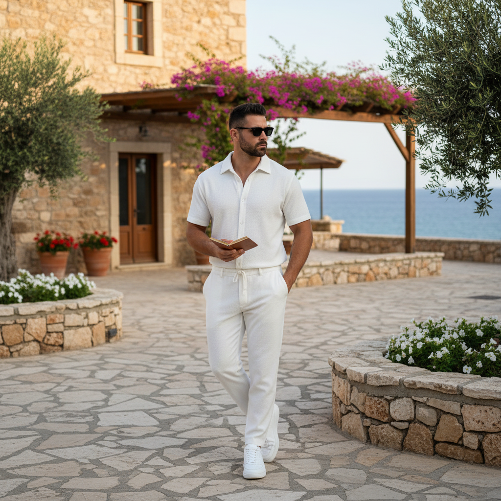 Liam | Men's 2-Piece Set With Short Sleeve Shirt And Drawstring Pants | Casual