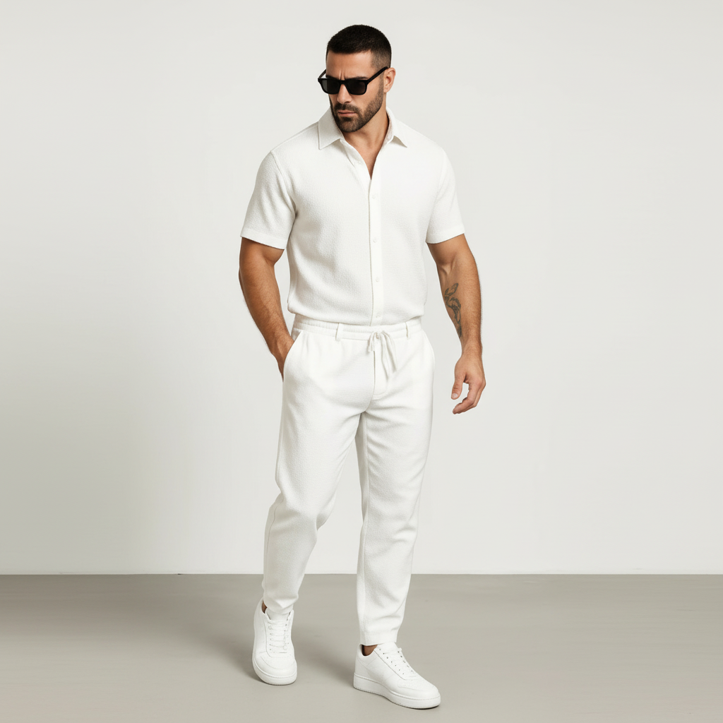 Liam | Men's 2-Piece Set With Short Sleeve Shirt And Drawstring Pants | Casual