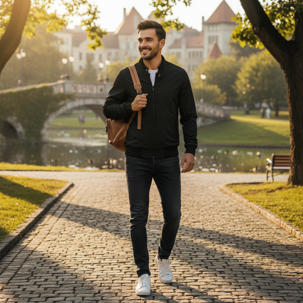 Liam | Men's Bomber Jacket With Zip Closure And High Neck | Casual