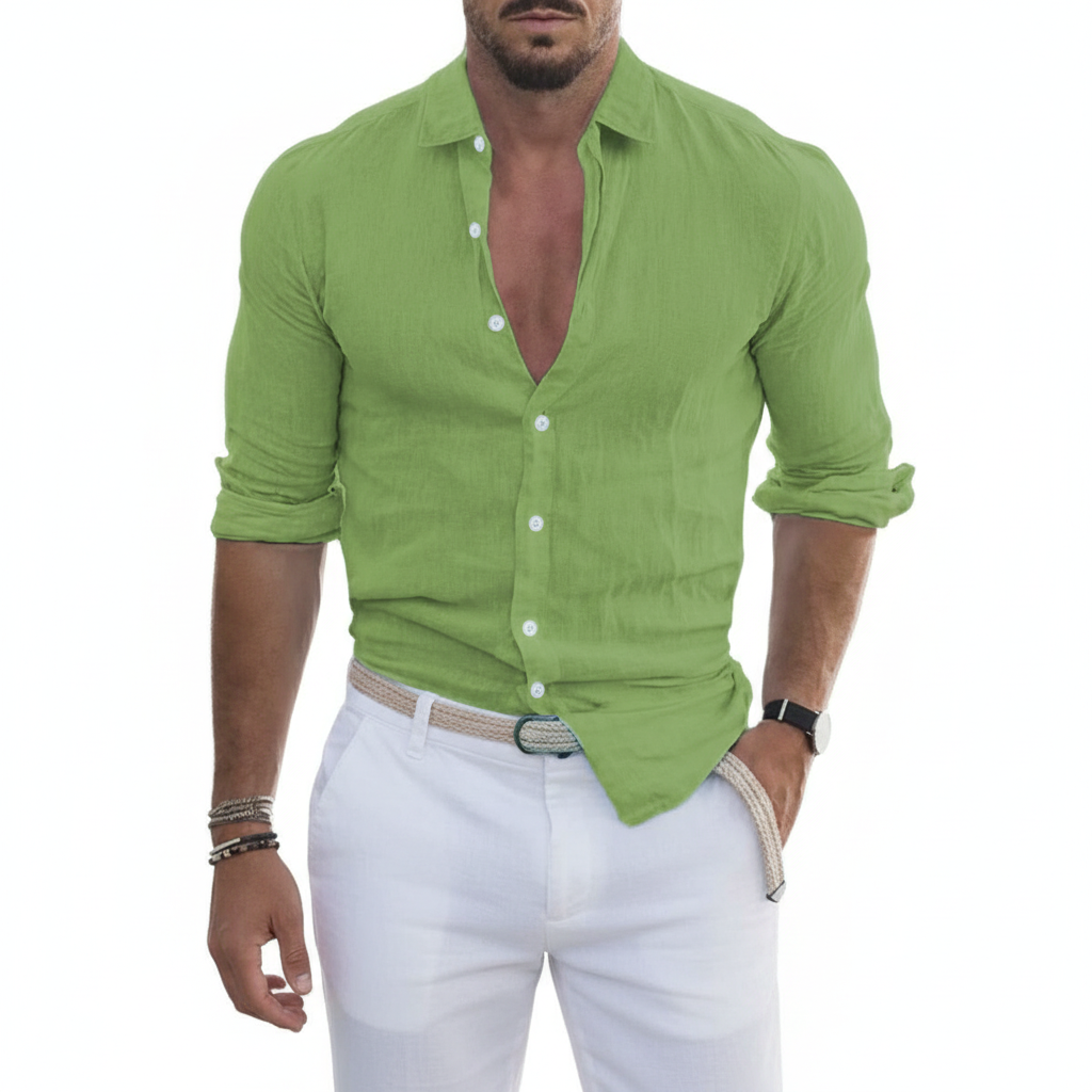 Liam | Men's Casual Shirt With Mandarin Collar And Long Sleeves | Smart Casual